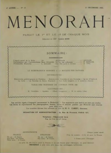 Menorah : L’Illustration Juive Vol.04 N°23 (15 déc. 1925)
